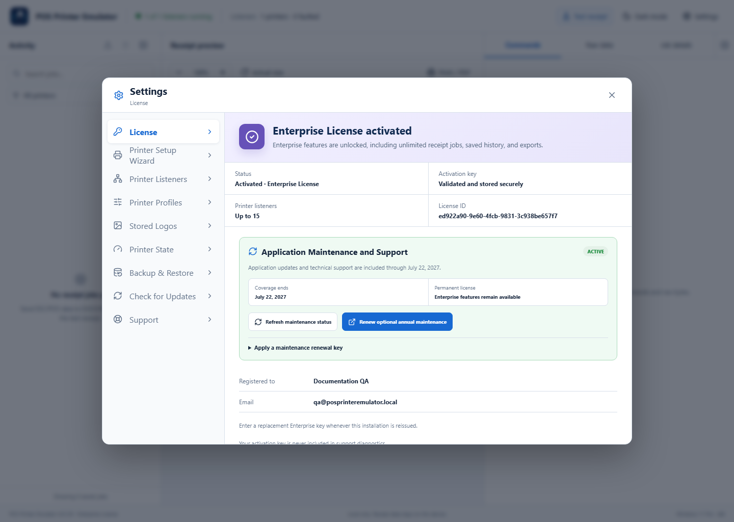License page ready to change or upgrade an activation key